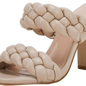 Women's Braided Heeled Sandals Chunky Mules Square Open Toe High Block Heel